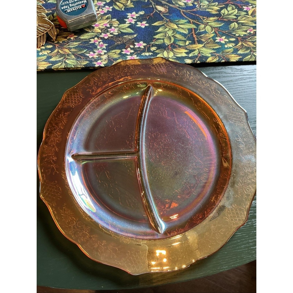 VTG Federal Marigold Iridescent Carnival Glass 11" Grill Plate